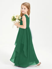 Boho Sleeveless Junior Chiffon Bridesmaids Gown Dark Green