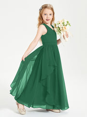 Boho Sleeveless Junior Chiffon Bridesmaids Gown Dark Green