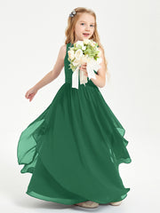 Boho Sleeveless Junior Chiffon Bridesmaids Gown Dark Green