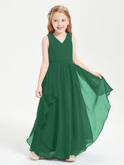 Boho Sleeveless Junior Chiffon Bridesmaids Gown Dark Green