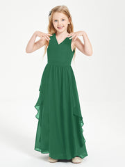 Boho Sleeveless Junior Chiffon Bridesmaids Gown Dark Green