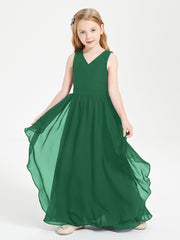 Boho Sleeveless Junior Chiffon Bridesmaids Gown Dark Green