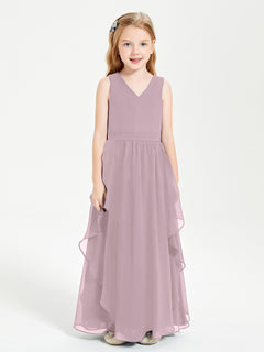 Boho Sleeveless Junior Chiffon Bridesmaids Gown Dusk