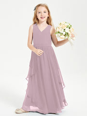 Boho Sleeveless Junior Chiffon Bridesmaids Gown Dusk