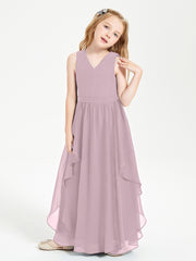 Boho Sleeveless Junior Chiffon Bridesmaids Gown Dusk