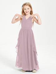 Boho Sleeveless Junior Chiffon Bridesmaids Gown Dusk