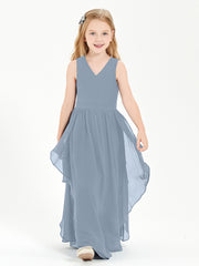 Boho Sleeveless Junior Chiffon Bridesmaids Gown Dusty Blue