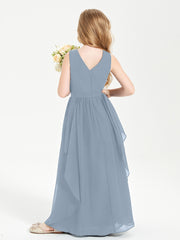 Boho Sleeveless Junior Chiffon Bridesmaids Gown Dusty Blue