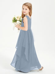 Boho Sleeveless Junior Chiffon Bridesmaids Gown Dusty Blue