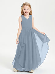 Boho Sleeveless Junior Chiffon Bridesmaids Gown Dusty Blue