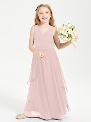 Boho Sleeveless Junior Chiffon Bridesmaids Gown Dusty Rose
