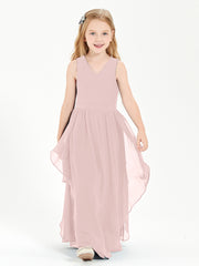 Boho Sleeveless Junior Chiffon Bridesmaids Gown Dusty Rose