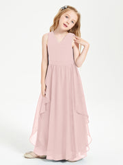 Boho Sleeveless Junior Chiffon Bridesmaids Gown Dusty Rose