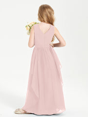 Boho Sleeveless Junior Chiffon Bridesmaids Gown Dusty Rose