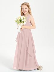 Boho Sleeveless Junior Chiffon Bridesmaids Gown Dusty Rose