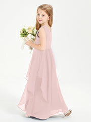 Boho Sleeveless Junior Chiffon Bridesmaids Gown Dusty Rose