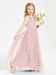 Boho Sleeveless Junior Chiffon Bridesmaids Gown Dusty Rose