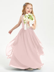 Boho Sleeveless Junior Chiffon Bridesmaids Gown Dusty Rose