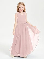 Boho Sleeveless Junior Chiffon Bridesmaids Gown Dusty Rose