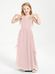 Boho Sleeveless Junior Chiffon Bridesmaids Gown Dusty Rose
