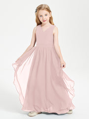 Boho Sleeveless Junior Chiffon Bridesmaids Gown Dusty Rose