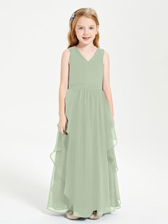 Boho Sleeveless Junior Chiffon Bridesmaids Gown Dusty Sage