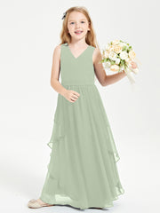 Boho Sleeveless Junior Chiffon Bridesmaids Gown Dusty Sage