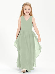 Boho Sleeveless Junior Chiffon Bridesmaids Gown Dusty Sage