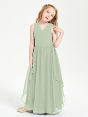 Boho Sleeveless Junior Chiffon Bridesmaids Gown Dusty Sage