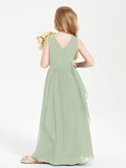 Boho Sleeveless Junior Chiffon Bridesmaids Gown Dusty Sage