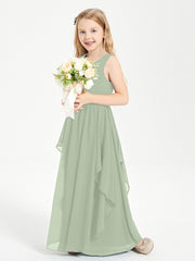 Boho Sleeveless Junior Chiffon Bridesmaids Gown Dusty Sage