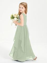 Boho Sleeveless Junior Chiffon Bridesmaids Gown Dusty Sage