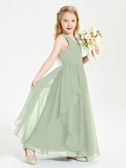 Boho Sleeveless Junior Chiffon Bridesmaids Gown Dusty Sage