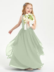 Boho Sleeveless Junior Chiffon Bridesmaids Gown Dusty Sage