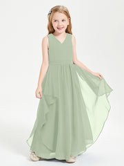 Boho Sleeveless Junior Chiffon Bridesmaids Gown Dusty Sage