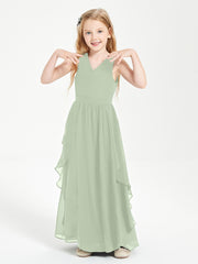 Boho Sleeveless Junior Chiffon Bridesmaids Gown Dusty Sage