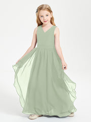 Boho Sleeveless Junior Chiffon Bridesmaids Gown Dusty Sage