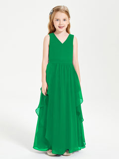 Boho Sleeveless Junior Chiffon Bridesmaids Gown Emerald