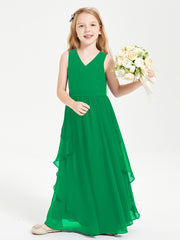 Boho Sleeveless Junior Chiffon Bridesmaids Gown Emerald