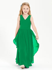 Boho Sleeveless Junior Chiffon Bridesmaids Gown Emerald