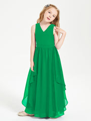 Boho Sleeveless Junior Chiffon Bridesmaids Gown Emerald
