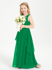 Boho Sleeveless Junior Chiffon Bridesmaids Gown Emerald