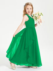 Boho Sleeveless Junior Chiffon Bridesmaids Gown Emerald