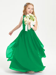 Boho Sleeveless Junior Chiffon Bridesmaids Gown Emerald