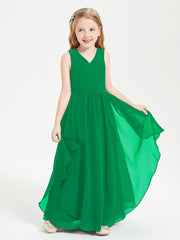 Boho Sleeveless Junior Chiffon Bridesmaids Gown Emerald