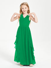 Boho Sleeveless Junior Chiffon Bridesmaids Gown Emerald