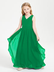 Boho Sleeveless Junior Chiffon Bridesmaids Gown Emerald