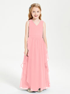 Boho Sleeveless Junior Chiffon Bridesmaids Gown Flamingo