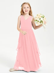 Boho Sleeveless Junior Chiffon Bridesmaids Gown Flamingo