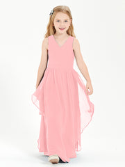 Boho Sleeveless Junior Chiffon Bridesmaids Gown Flamingo